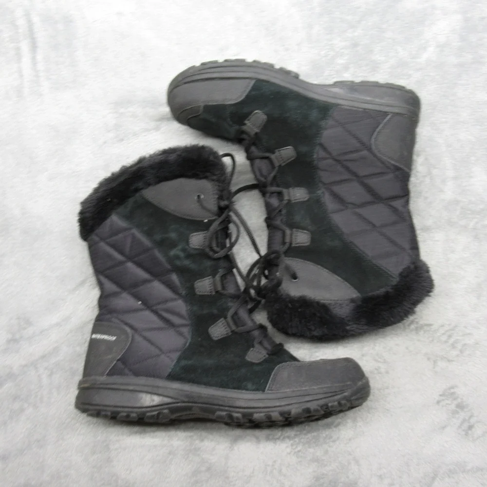 Columbia Winter Boots Women 11 Black Suede Waterproof Insulated Faux Fur Trim